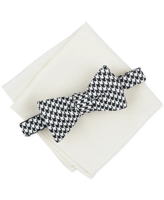 Bar Iii Men's Houndstooth Bow Tie & Solid Pocket Square Set, Created for Macy's