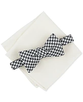 Bar Iii Men's Houndstooth Bow Tie & Solid Pocket Square Set, Created for Macy's