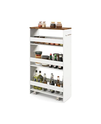 Sugift 4-Tier Rolling Storage Cart Slim Kitchen Cart on Wheels with Open Shelves and Handle