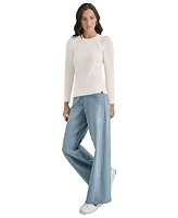 Dkny Jeans Women's Long Puff-Sleeve Crewneck Top