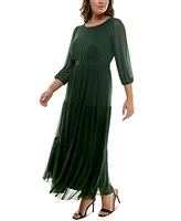 Taylor Plus Chiffon Scoop-Neck 3/4-Sleeve Maxi Dress