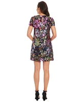 London Times Petite Floral-Sequin Round-Neck T-Shirt Dress