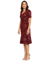 London Times Petite Twist-Waist Flounce-Hem Midi Dress