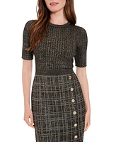 London Times Petite Metallic Rib-Knit Tweed Sheath Dress