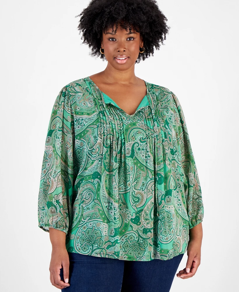 Tommy Hilfiger Plus Paisley Pintuck-Front Tunic, Exclusively at Macy's
