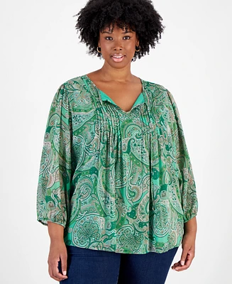 Tommy Hilfiger Plus Paisley Pintuck-Front Tunic, Exclusively at Macy's
