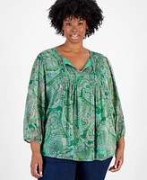 Tommy Hilfiger Plus Paisley Pintuck-Front Tunic, Exclusively at Macy's