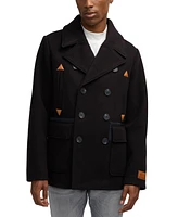 Scotch & Soda Men's Izak Double Breasted Peacoat with Removable Fleece Collar