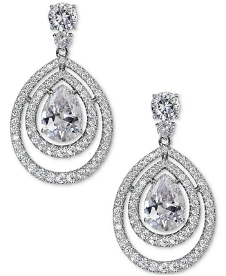 Eliot Danori Silver-Tone Cubic Zirconia Double Halo Drop Earrings