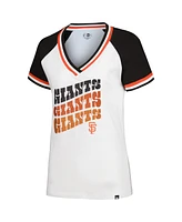 New Era Women's White San Francisco Giants Jersey Double Binding Raglan V-Neck T-Shirt