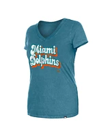 New Era Women's Aqua Miami Dolphins Enzyme Wash Low V-Neck T-Shirt