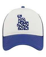 New Era Men's White/Royal Los Angeles Dodgers Checkered Flag A-Frame Trucker 9FORTY Adjustable Hat