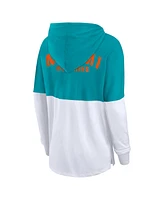 Fanatics Women's Aqua/White Miami Dolphins Backup Option Long Sleeve Hoodie T-Shirt