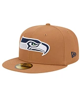 New Era Men's Tan Seattle Seahawks Color Pack 59FIFTY Fitted Hat with Side Patch