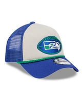 New Era Men's Stone/Royal Seattle Seahawks 2024 Sideline Historic 9FORTY A-Frame Trucker Adjustable Hat