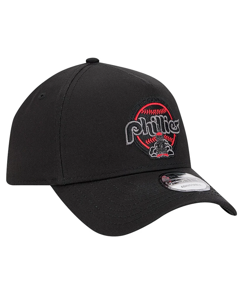 New Era Men's Black Philadelphia Phillies Tonal Pop 9FORTY A-Frame Adjustable Hat