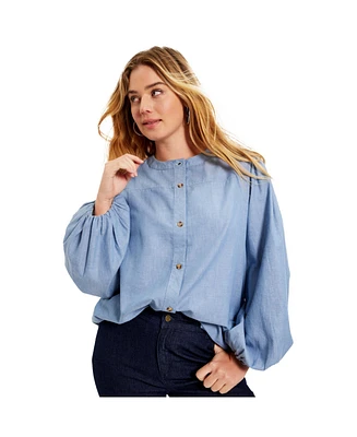 June + Vie Plus Puff Sleeve Chambray Jacket