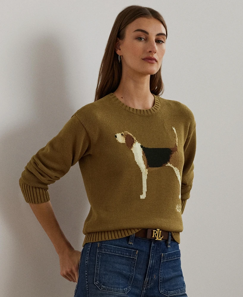 Lauren Ralph Women's Intarsia-Knit Beagle Cotton Sweater, Regular & Petite