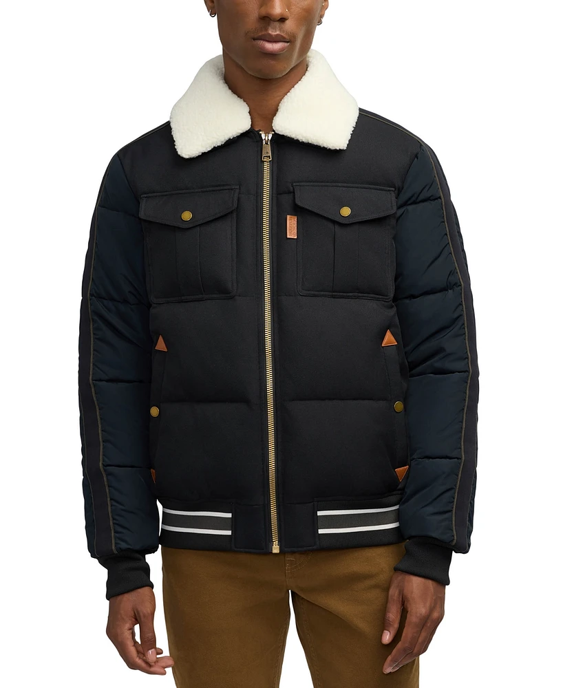 Scotch & Soda Men's Quilted Aviator Jacket with Removable Fleece Collar