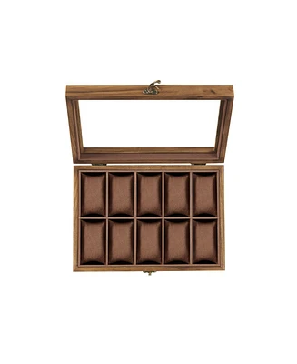 Slickblue -Slot Solid Wood Watch Box with Glass Lid