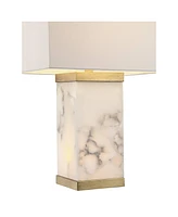 Mindy Modern Table Lamp 24 3/4" High with Nightlight White Gray Alabaster Gold Metal Rectangular Shade for Bedroom Living Room House Home Bedside Nigh