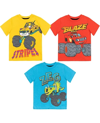 Blaze and the Monster Machines Toddler Boys Pickle Crusher Blaze Stripes Zeg Stripes 3 Pack T-Shirts to