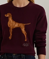 Lauren Ralph Women's Intarsia-Knit Vizsla Cotton Sweater