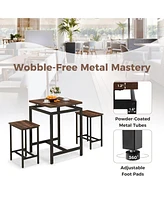 Sugift 3 Pieces Pub Dining Table Set with Floating Tabletop and Footrest