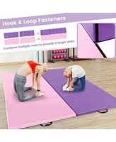 Skonyon 4-Panel Pu Leather Folding Exercise Mat with Carrying Handles-Purple