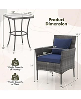 Skonyon 3 Pieces Patio Furniture Set with Cushioned Patio Chairs and Tempered Glass Coffee Table-Navy