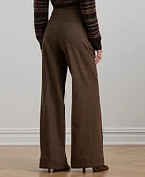 Lauren Ralph Women's Checked Pleated Wool Wide-Leg Pants