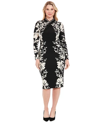 London Times Petite Floral Mock-Neck Midi Dress