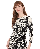 London Times Petite Printed 3/4-Sleeve Midi Dress