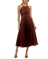 Taylor Women's Halter Belted Pleated Chiffon Midi Dress