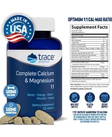 Trace Minerals Complete Calcium & Magnesium 1:1 | Powerful Bone, Energy, Heart, Muscle & Mood Support | Certified Vegetarian, Gluten Free | 120 Tablet