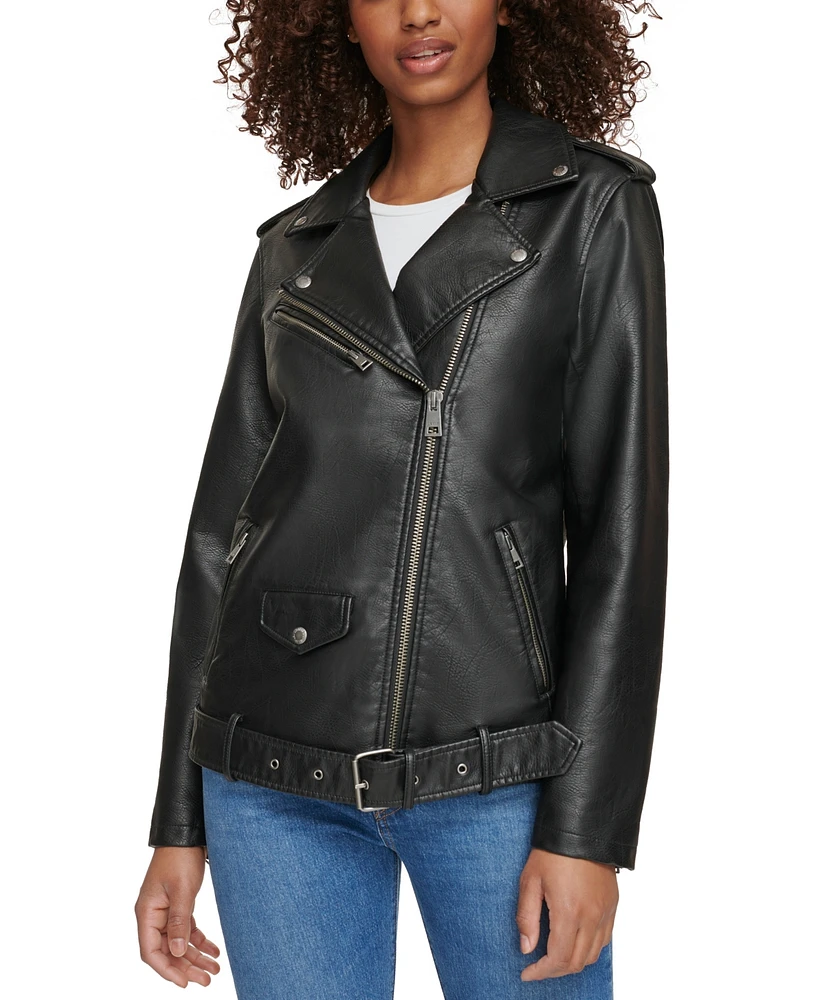 Levi's Women's Faux Leather Longline Belted Moto Jacket