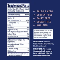 NativePath Collagen Pm - Chocolate Nighttime Collagen Peptides Powder with Magnesium, Gaba, L-Theanine and Melatonin - 20 Servings