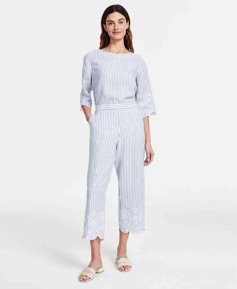 Charter Club Petite Linen High-Rise Cropped Pants, Created for Macy's