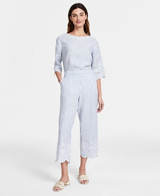 Charter Club Petite 100% Linen High-Rise Cropped Pants, Created for Macy's