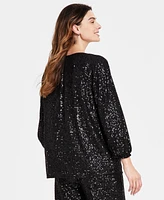 Jm Collection Women's Sequin Boat-Neck Top, Created for Macy's