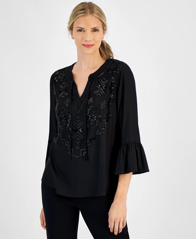 Jm Collection Women's Embellished Bell-Sleeve Blouse, Created for Macy's