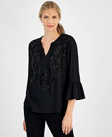 Jm Collection Women's Beaded Bell-Sleeve Blouse, Created for Macy's