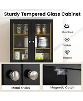 Costway 63.5" Tall Kitchen Pantry Storage Cabinet with Glass Door Shelves