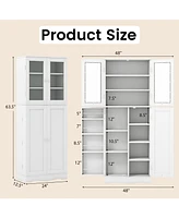 Costway 63.5" Tall Kitchen Pantry Storage Cabinet with Glass Door Shelves