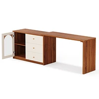 Tribesigns Modern Makeup Vanity, Retractable Large Vanity Desk with 3 Drawers and Cabinet, Makeup Corner Dressing Table for Bedroom, Walnut and White
