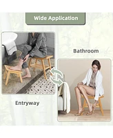 Sugift Bamboo Shower Seat Bench with Underneath Storage Shelf