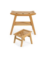 Sugift Bamboo Shower Seat Bench with Underneath Storage Shelf