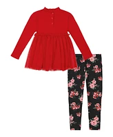 Kids Headquarters Toddler Girl Ribbing and Mesh Tunic & Floral Leggings, 2 Piece Set