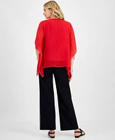 Warm Weather Look 2 Jm Collection Womens Chiffon Embellished Sleeve Poncho Top Embellished Wide Leg Pants Created For Macys