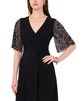 Msk Women's Sheer-Sleeve Fit & Flare Dress